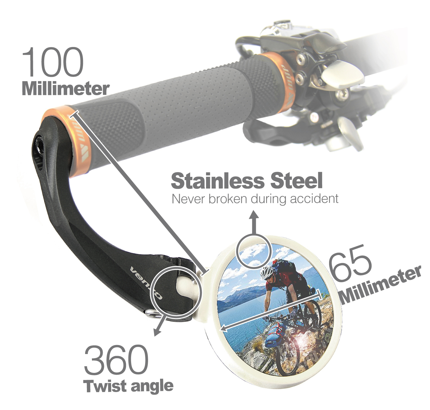 Venzo Bicycle Handlebar Stainless Steel Mirror Universal Design