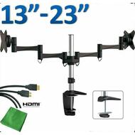 13-23" Two Screens LCD LED Monitor TV Full Motion Desk Mount Bracket BLK