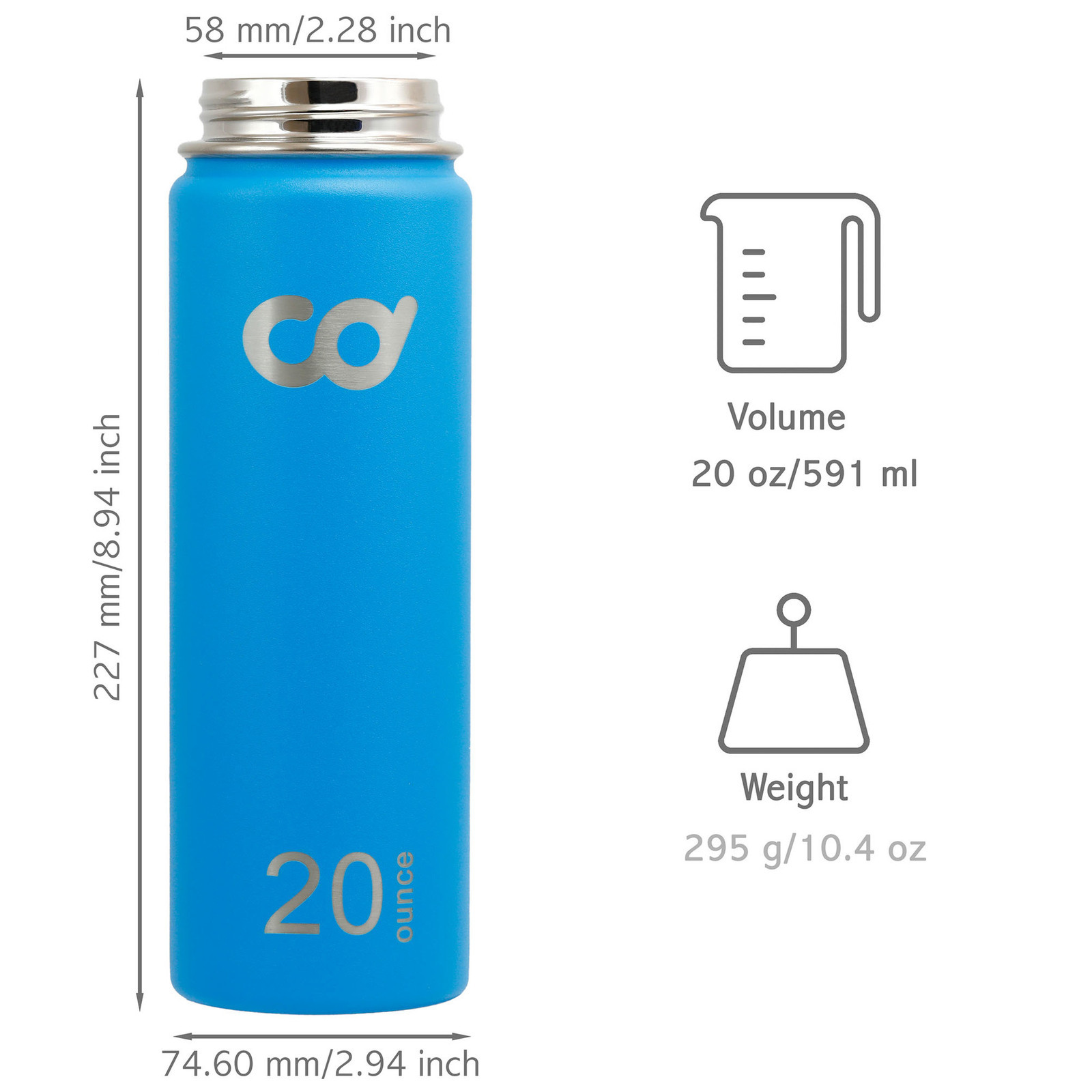 Stainless Steel Double Wall Vacuum Insulated Water Bottle 20oz