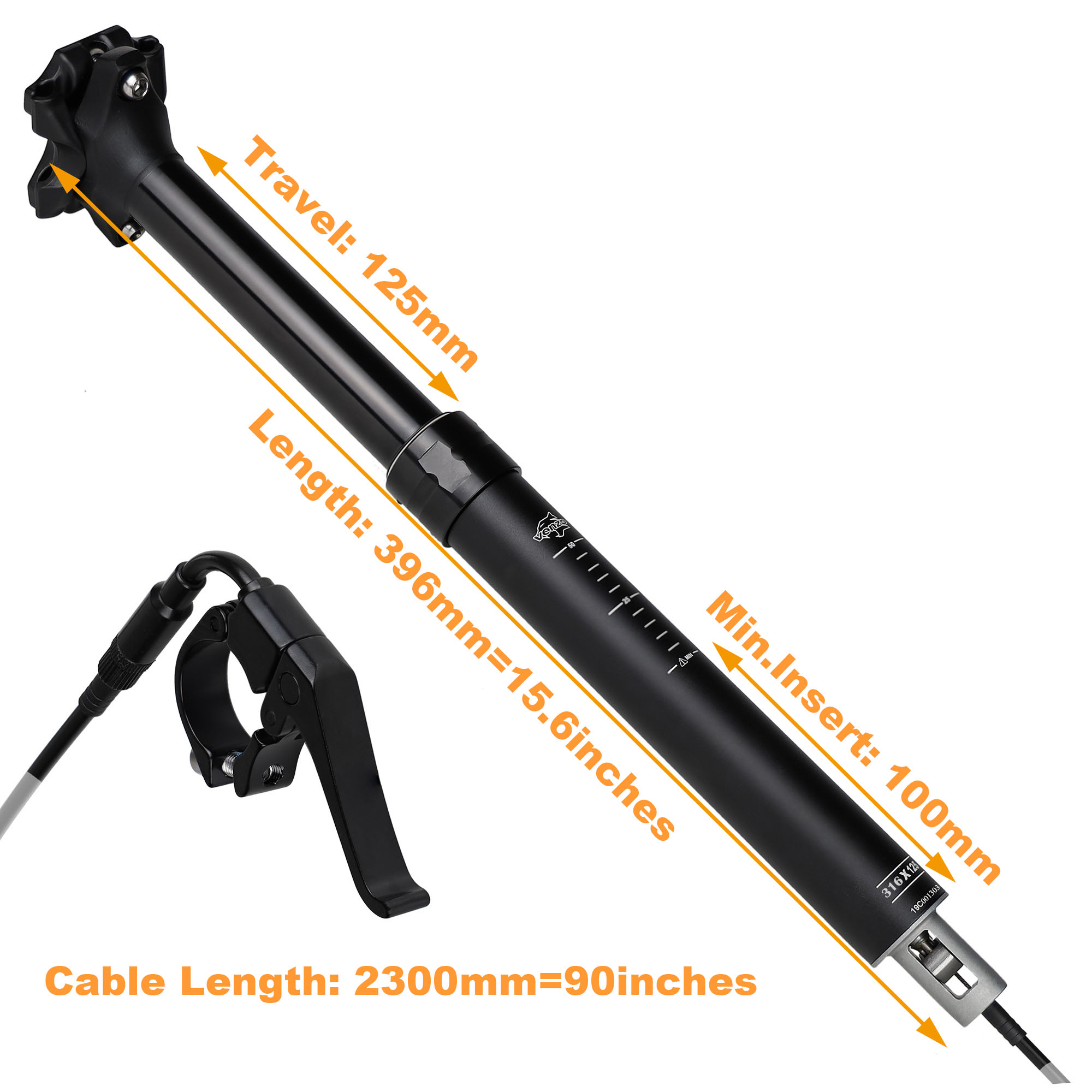 Satori MTB Bike Seatpost Dropper 150mm Travel 31.6 Dia Internal Cable Remote