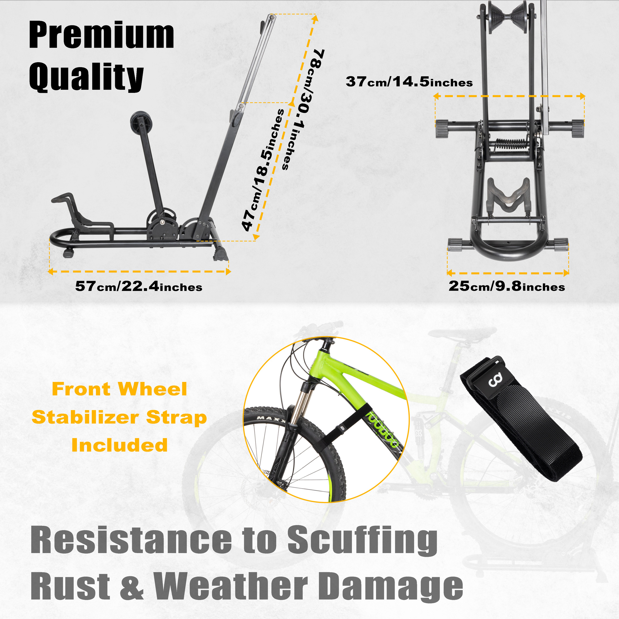 Bike rack front wheel stabilizer outlet