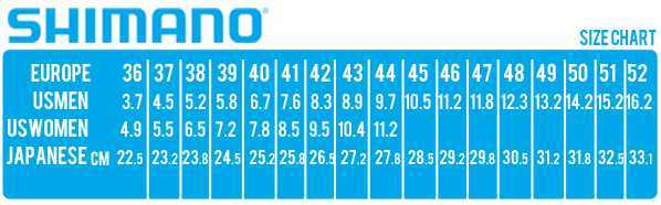 Shimano Mountain Bike Shoes Size Chart