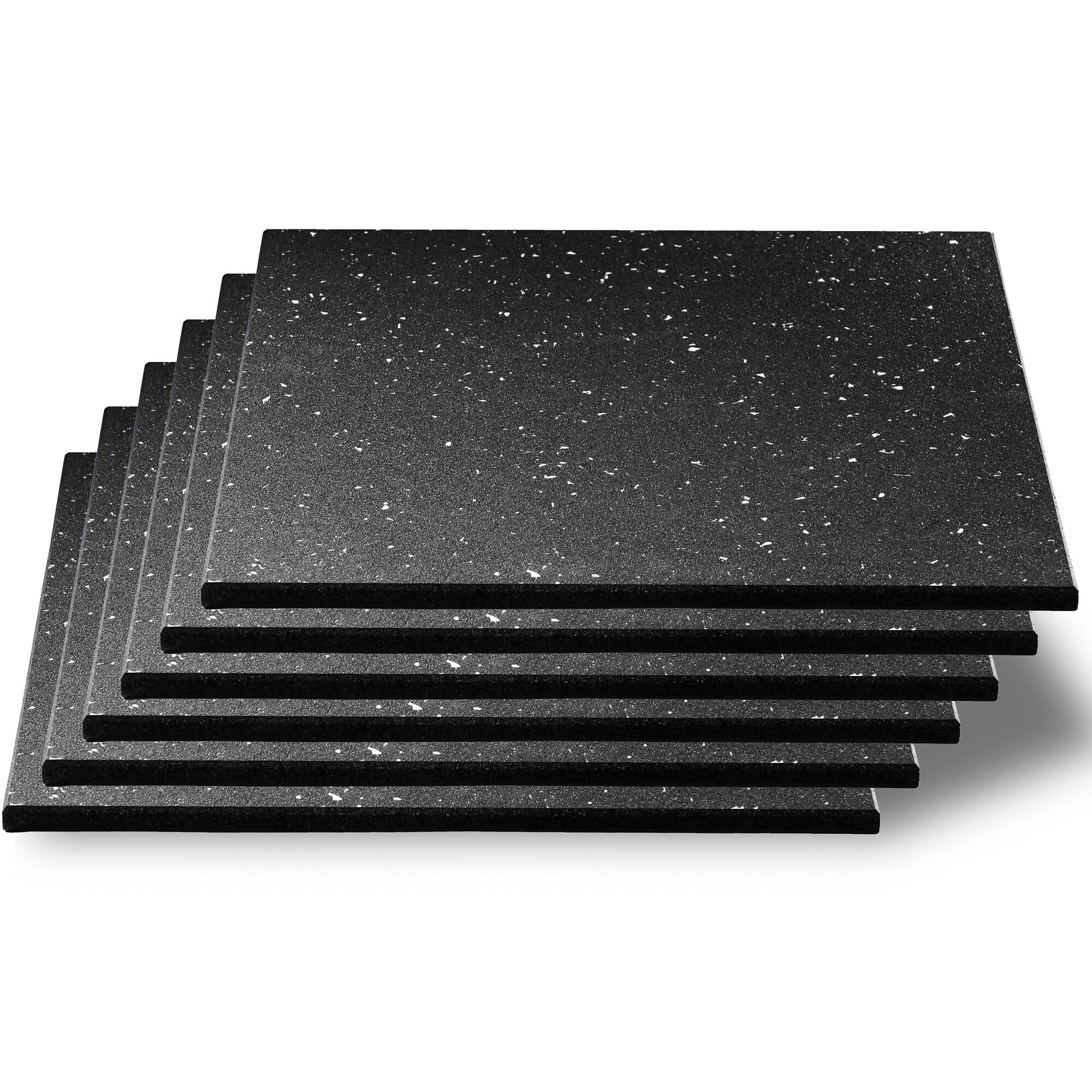 CD 15mm Thick High-Density Gym Floor Protection Mats Tiles - 6 Pack 500x500mm Rubber Exercise Workout Equipment Mat - Noise & Shock Absorbing - B&W