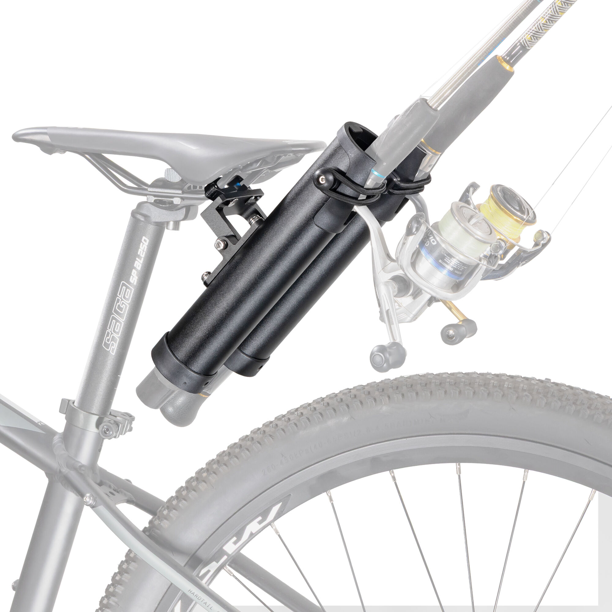 CyclingDeal Fishing Rod Holder for Bike Mounts to Bicycle Seat Made of Quality Aluminium Alloy Secures Fishing Pole Holder for Bicycle for 2 Rods
