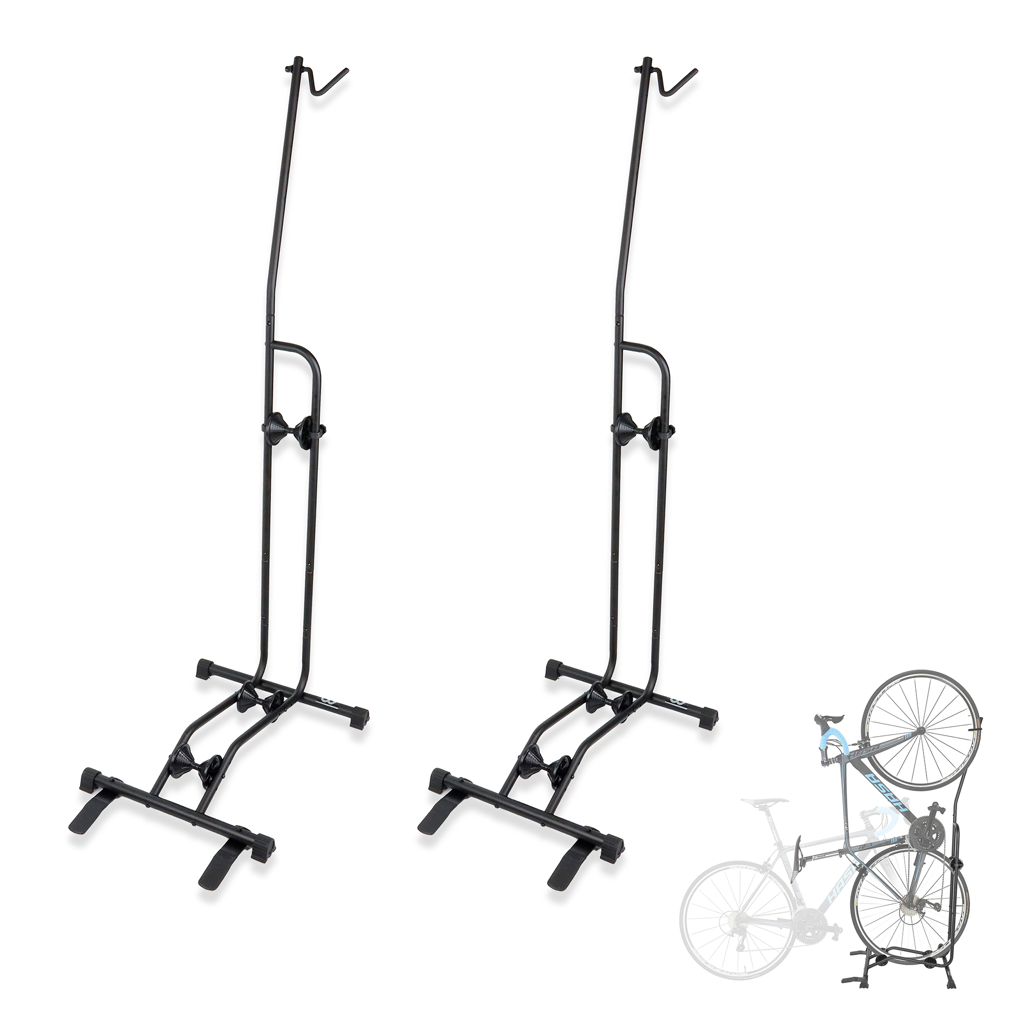 CD Upright Bike Stand - Vertical & Horizontal Bicycle Floor Parking Rack - Safe & Secure - Store MTB Road Bikes in Garage or Home - 2 Pack