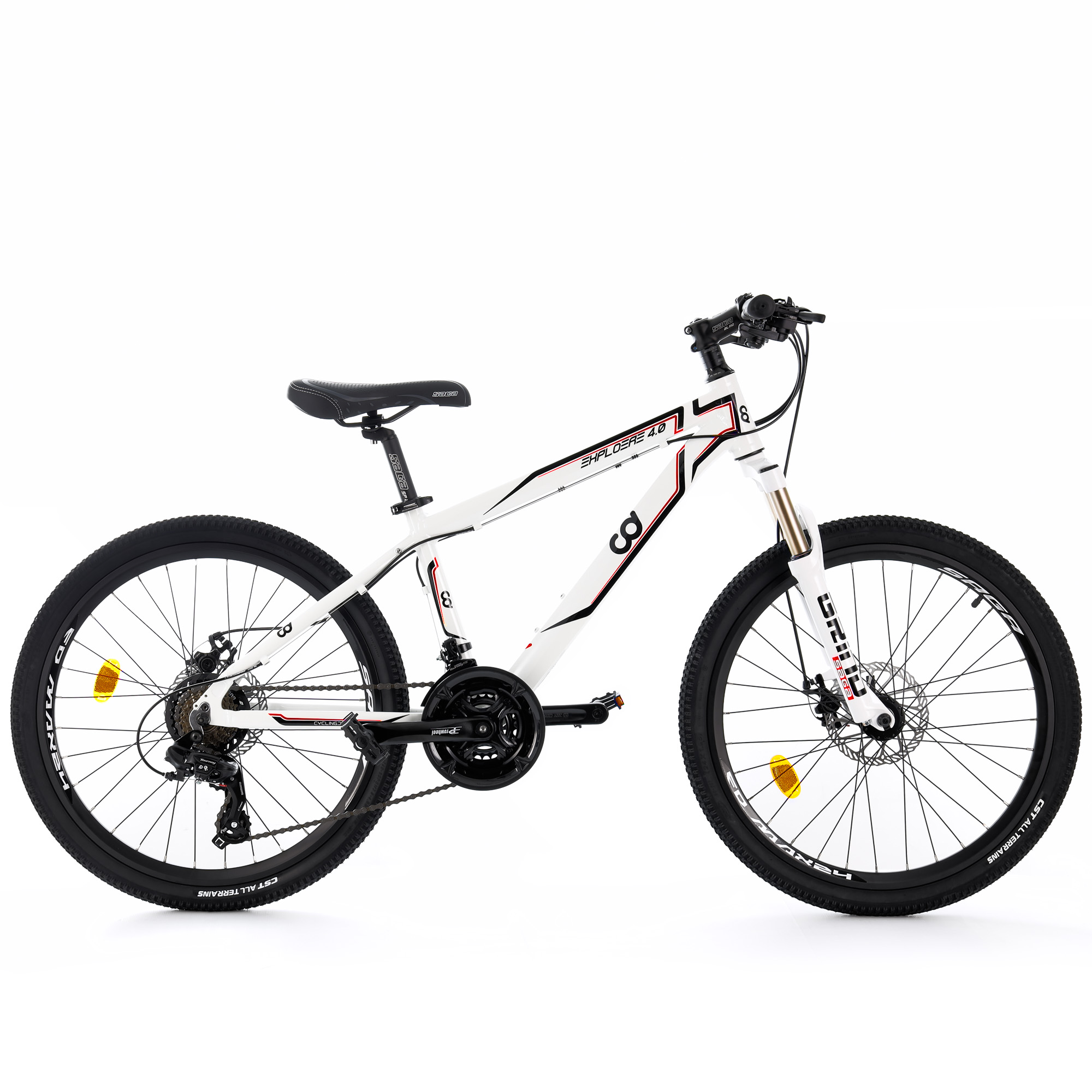 CyclingDeal EXPLORER Kids Children Mountain Bike Bicycle MTB WHITE - 21 Speed 24" Wheels 14" Frame for 8-12 Years Old