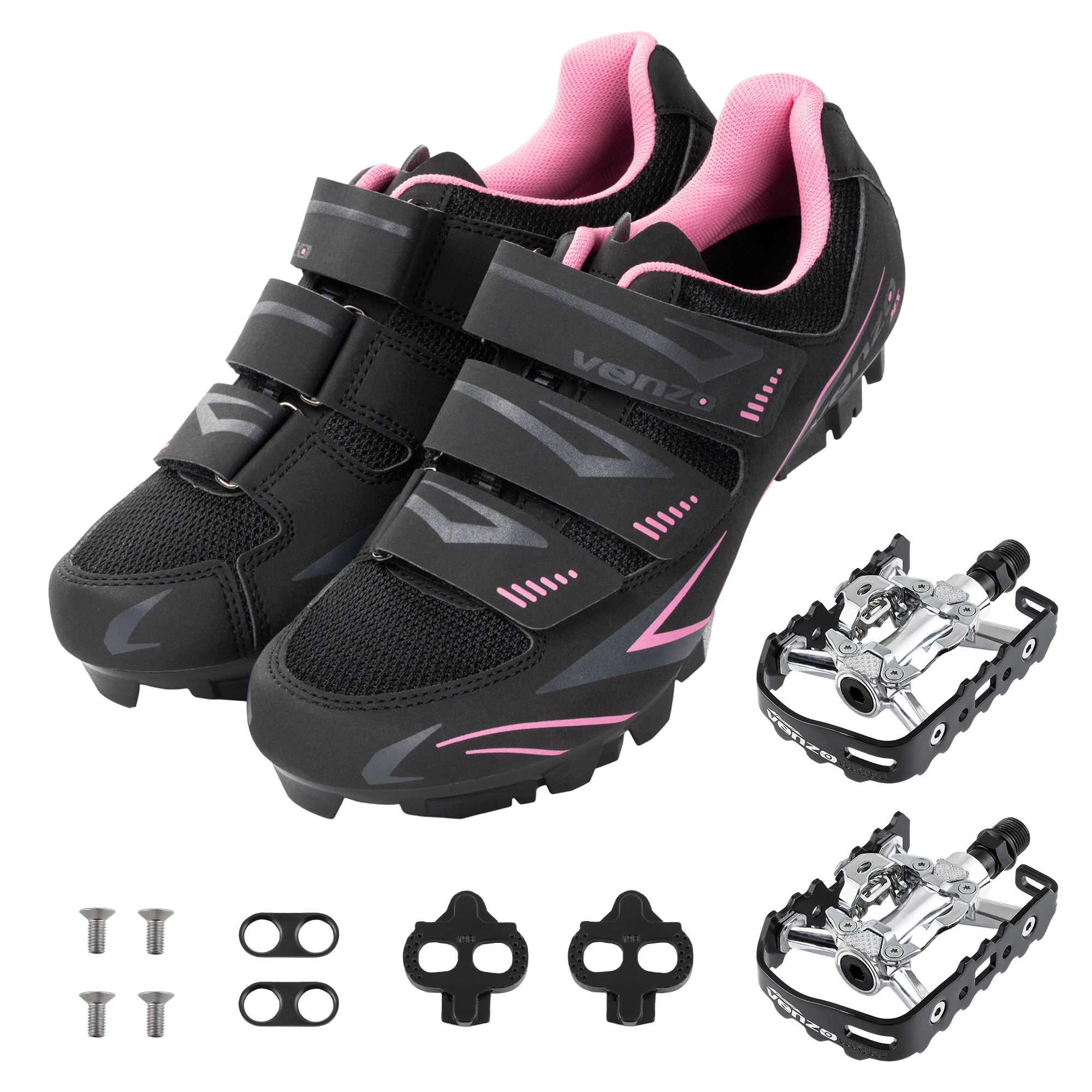 Venzo Mountain MTB Bike Bicycle Women’s Cycling Shoes With Multi-Function Clipless Pedals & Cleats - Compatible With Shimano SPD & Crankbrother System