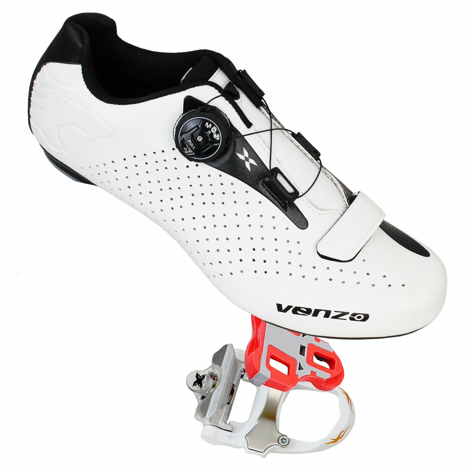 Venzo SPD-SL Road Shoes White with Xpedo RF07MC Pedals Set Size 40