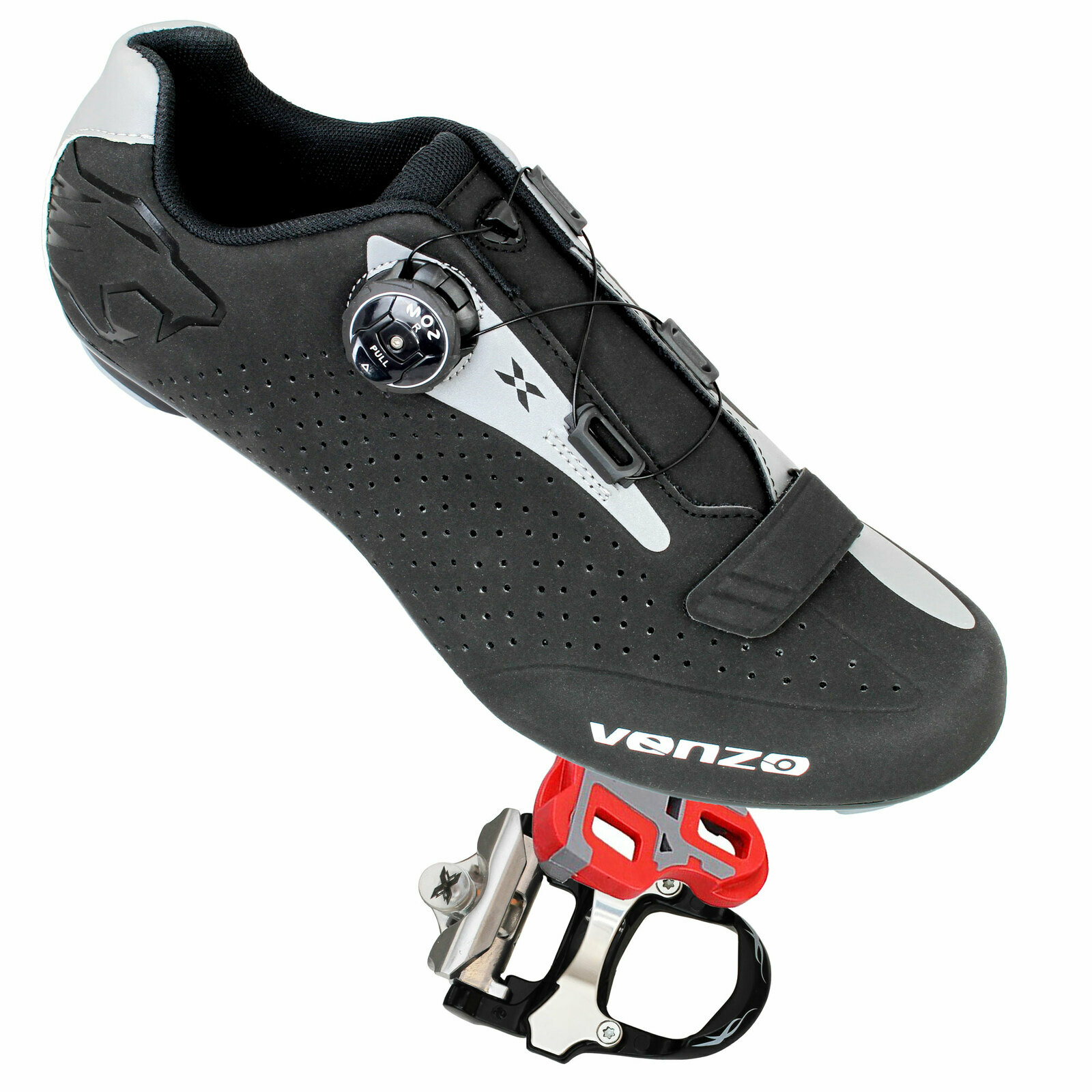 Venzo SPD-SL Road Shoes Black with Xpedo RF07MC Pedals Set Size 42