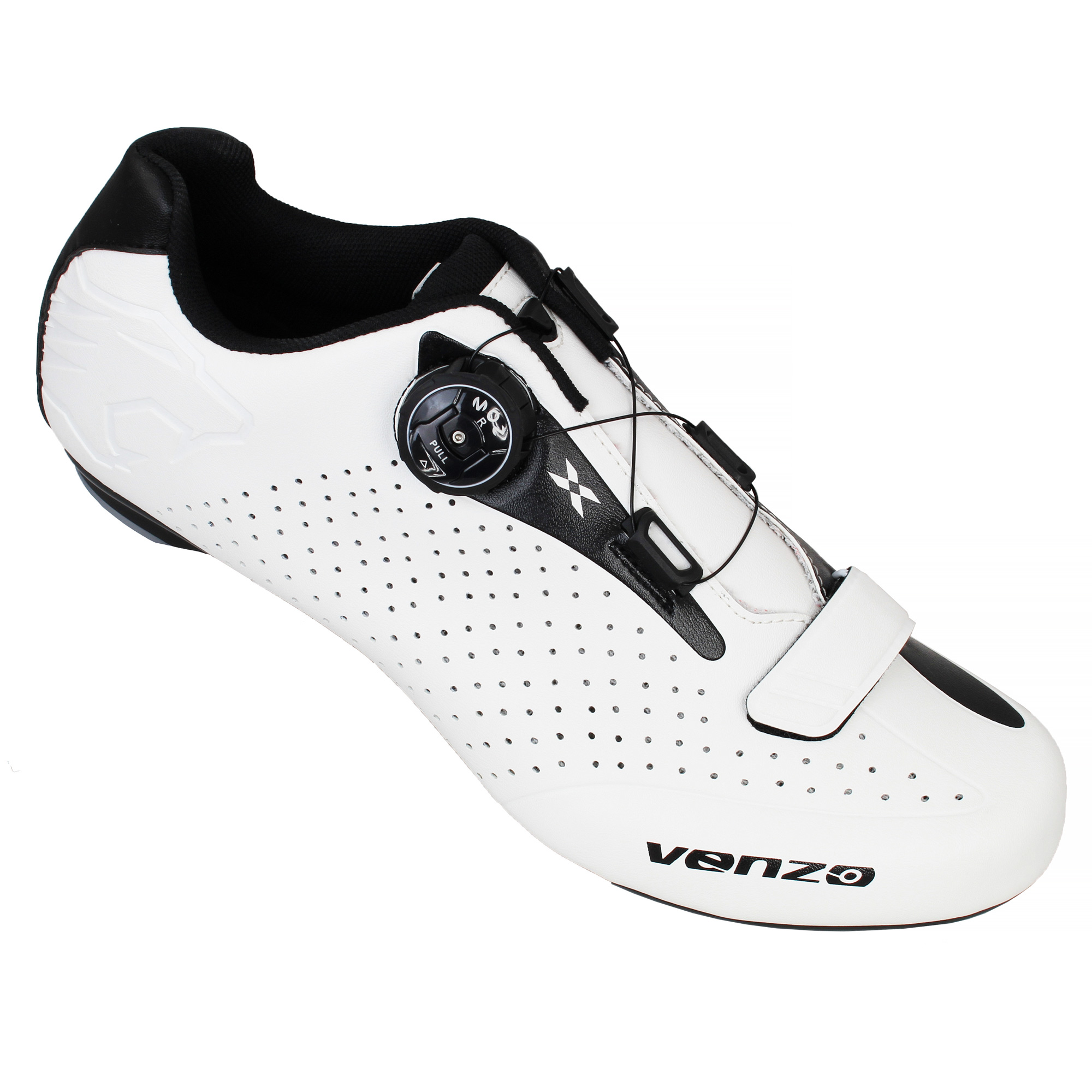 Venzo Cycling Bicycle Cycle Road Bike Shoes Men - Compatible with Shimano SPD, SPD SL, Look KEO, Look Delta White 42
