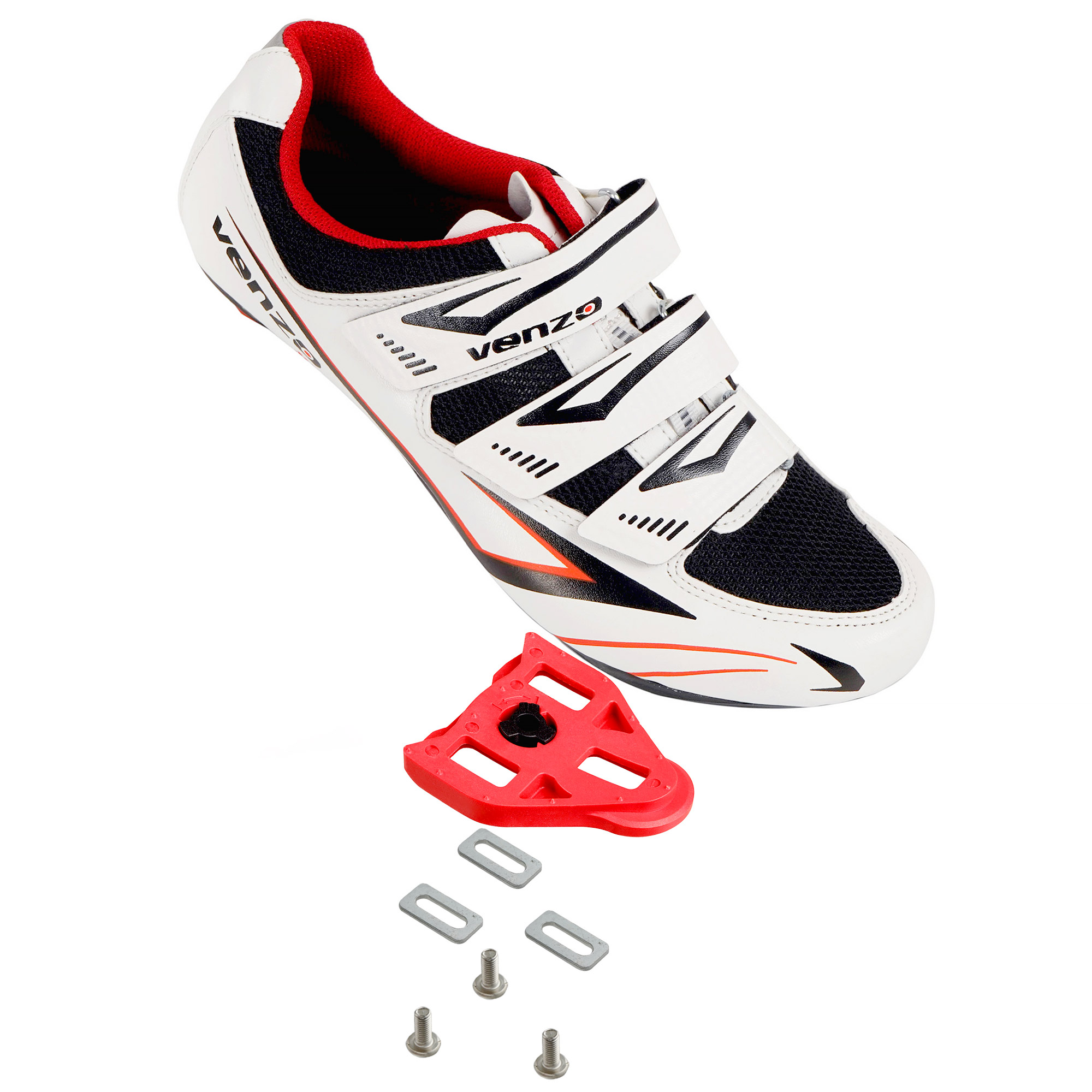 Venzo Bicycle Men's Road Cycling Riding Shoes - 3 Straps- Compatible with Peloton Shimano SPD & Look ARC Delta - Perfect for Road Racing Bikes White