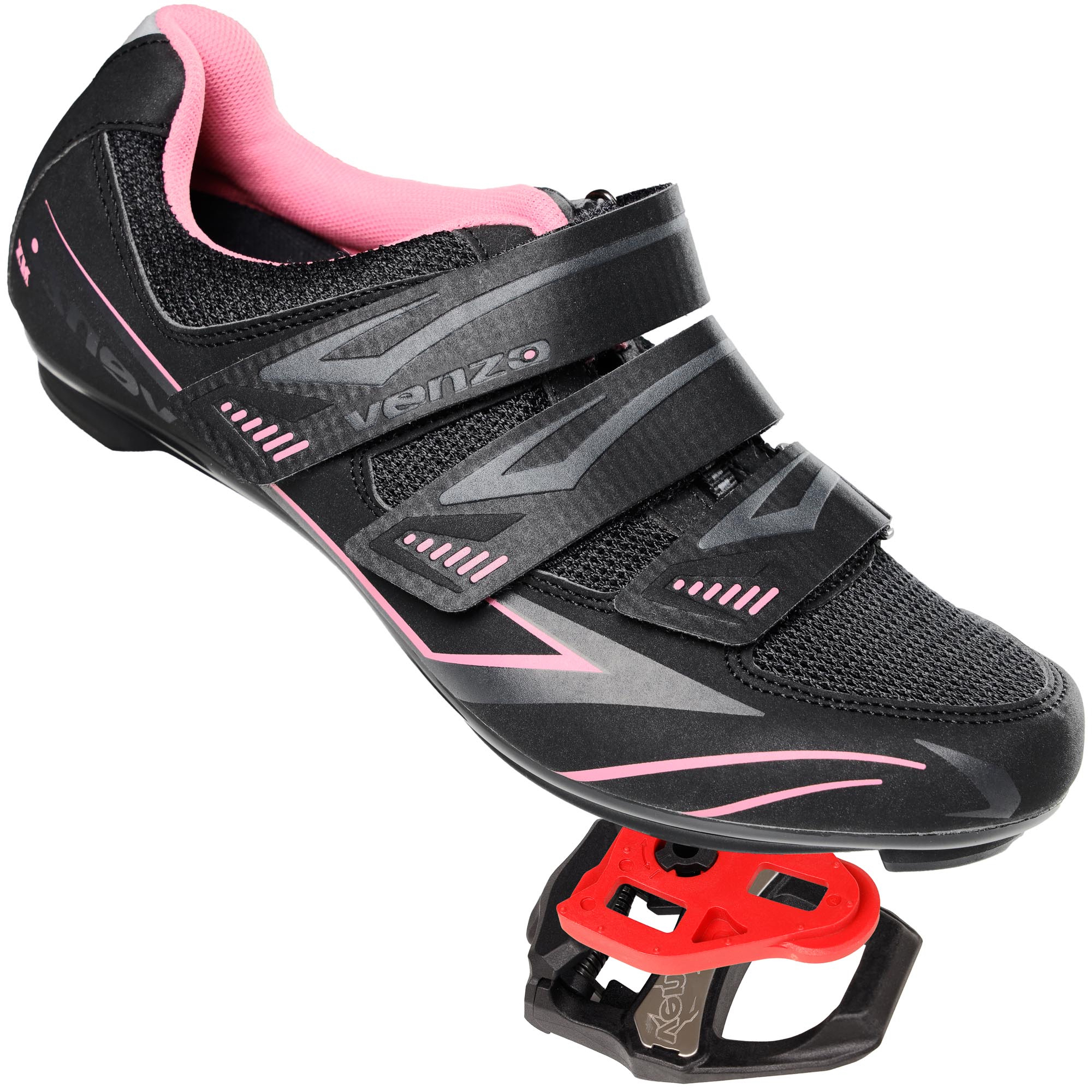 Venzo Bicycle Women’s Road Cycling Riding Shoes - With Bike Clipless Sealed Bearing LOOK Delta Compatible Pedals & 9 Degree Float Cleats - Size 38