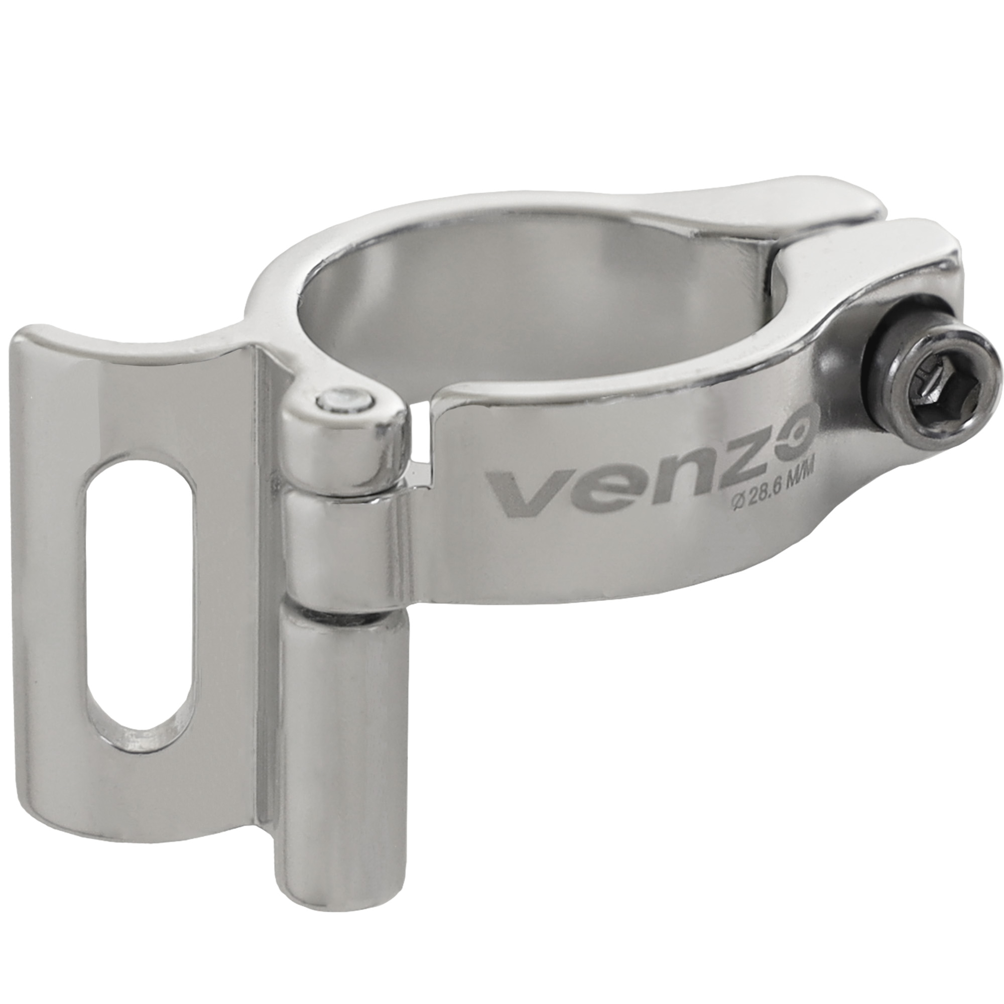 Venzo Road Mountain Bike Bicycle Adjustable Braze-on Front Derailleur Adapter Clamp 28.6mm Silver