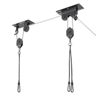 CyclingDeal Ceiling-Mounted Bike Hoist Rack - Secure Bike Storage Ceiling Bike Hangers for Garage - Safe & Easy Lifting with Premium Rope Bike Hooks