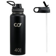 Stainless Steel Vacuum Insulated Double Wall Straw Water Bottle 40oz (1183ml) Black